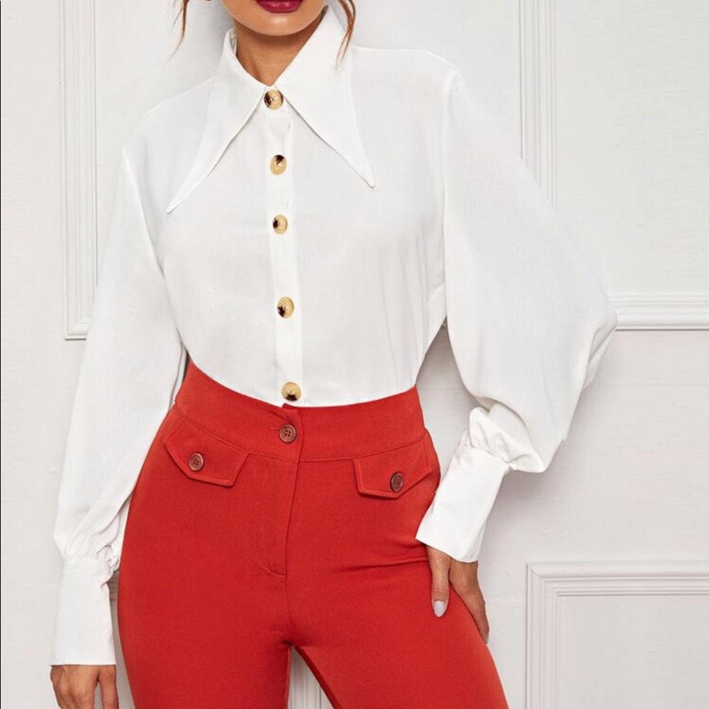 Button Down White With Brown Buttons - image 1